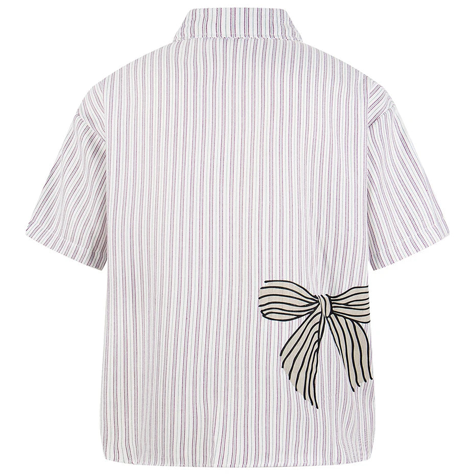Bow Vintage Cat Graphic Oversized Shirt — front view