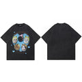 Black Baby Cats Graphic Oversized T-Shirt — fabric close-up