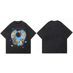 Black Baby Cats Graphic Oversized T-Shirt — fabric close-up
