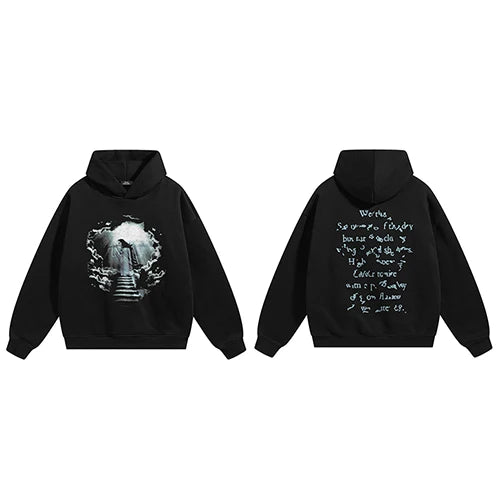 Print Retro Graphic Hoodie — fabric close-up