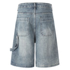 Vintage Blue Patchwork Loose Denim Shorts — front view