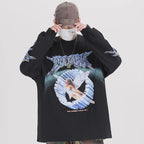 Retro Angel Print Loose T-Shirt — fit shot