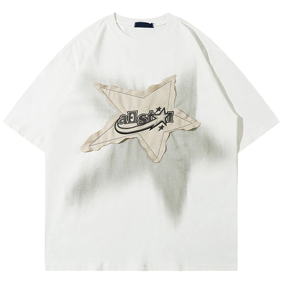 Y2K Star Spliced Oversized T-Shirt — back view