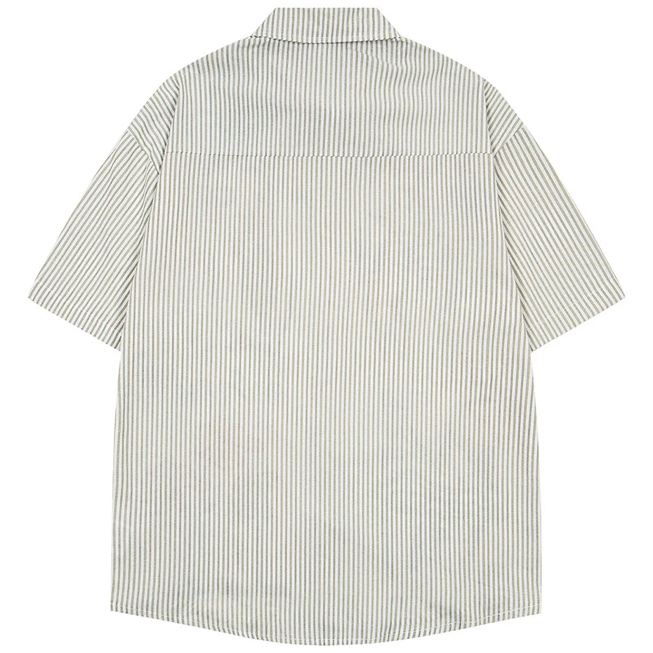 Vintage Cat Striped Graphic Loose Shirt — detail shot