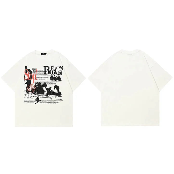 Aethetic White Graphic T-Shirt — fabric close-up