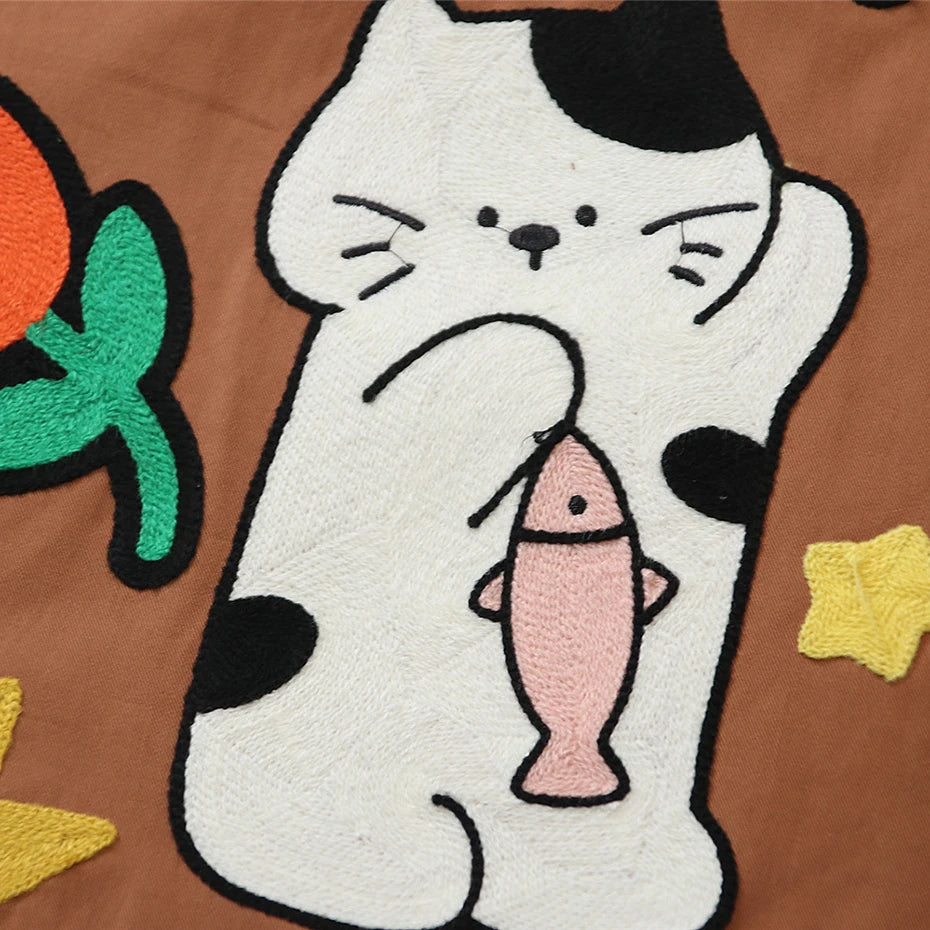 Shirts Y2K Cat Graphic Loose Shirt — fabric close-up