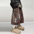 Vintage Patchwork Baggy Denim Shorts — front view
