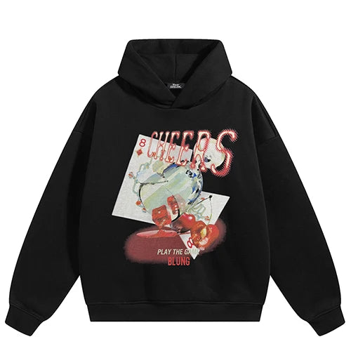 Cotton Black Graphic Oversized Hoodie — fabric close-up