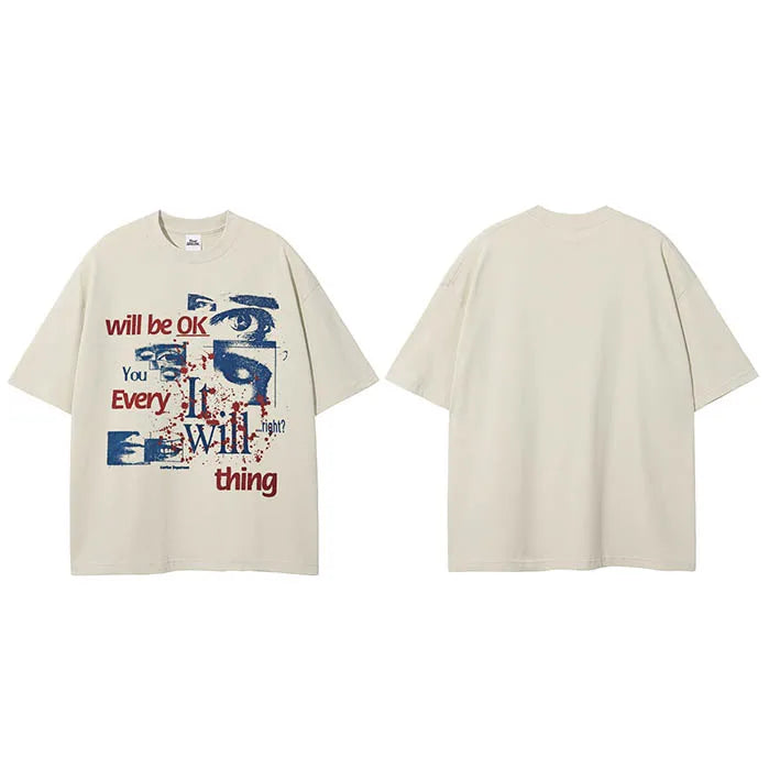 Beige Eyes Graffiti Graphic T-Shirt — fit shot