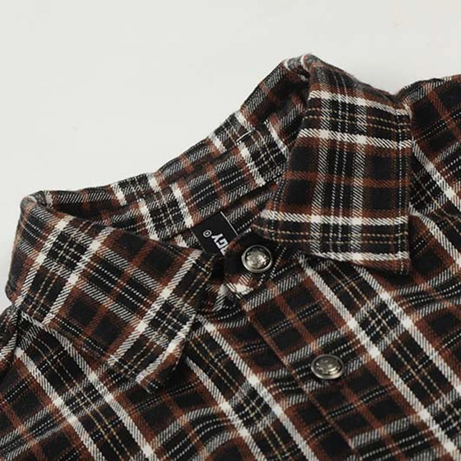 Vintage Plaid Patchwork Oversized Shirt — back view