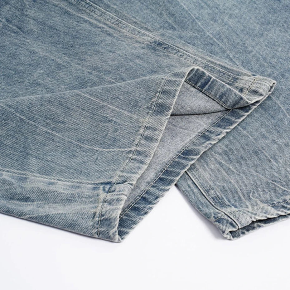 Retro Vintage Denim Baggy Jeans — fabric close-up