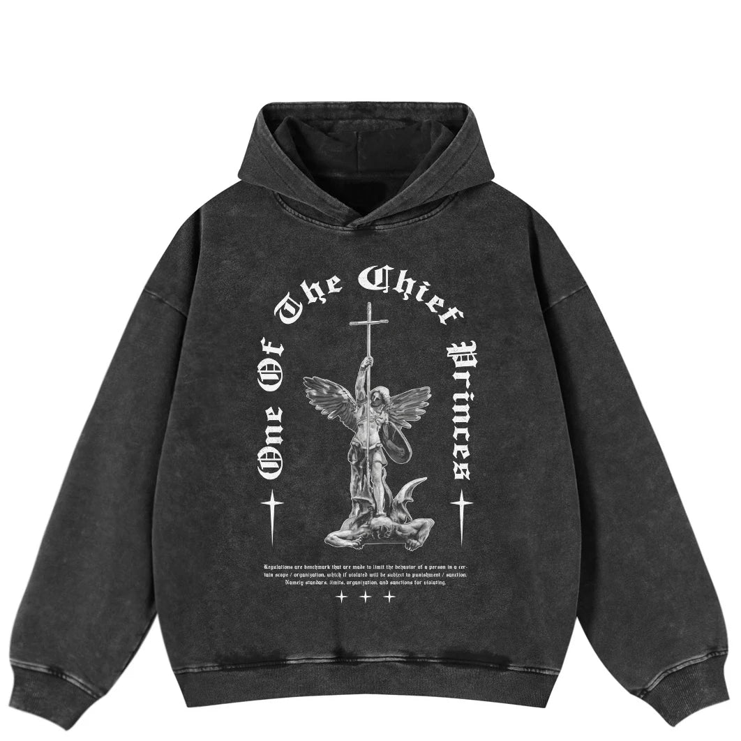 Retro Black Angel Graphic Oversized Hoodie — detail shot