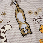 Shirts Vintage Cat Embroidered Loose Shirt — fit shot