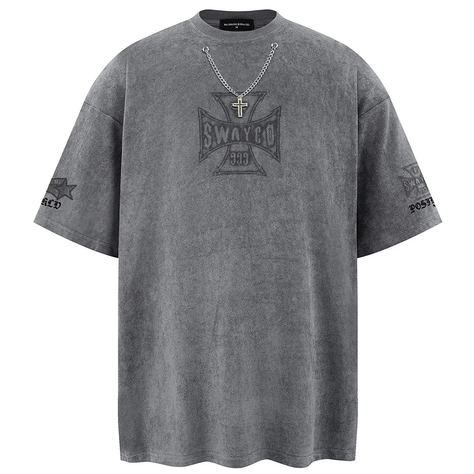Y2K Vintage Suede Oversized T-Shirt — back view