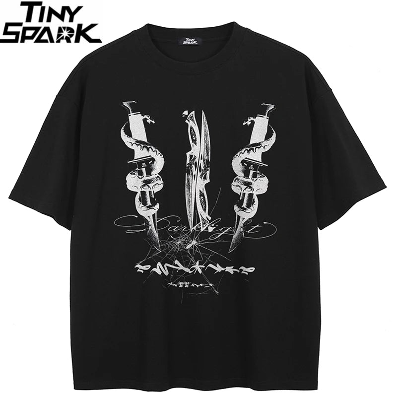 Punk Black Dark Snake Graphic T-Shirt — front view