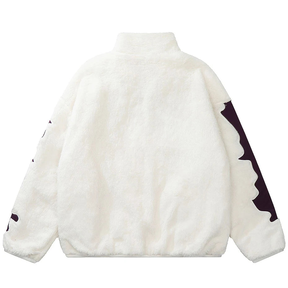 Skull Skeleton Embroidered Fleece Coat — detail shot