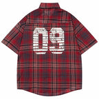 Vintage Plaid Oversized Varsity Jacket — detail shot