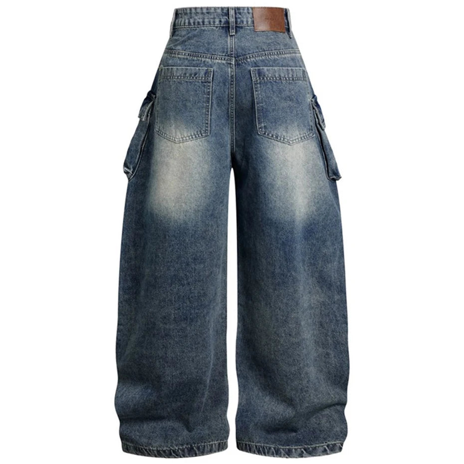 Side Vintage Denim Baggy Jeans — front view