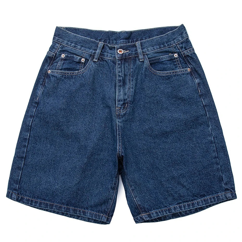 Y2K Blue Loose Denim Shorts — styling shot