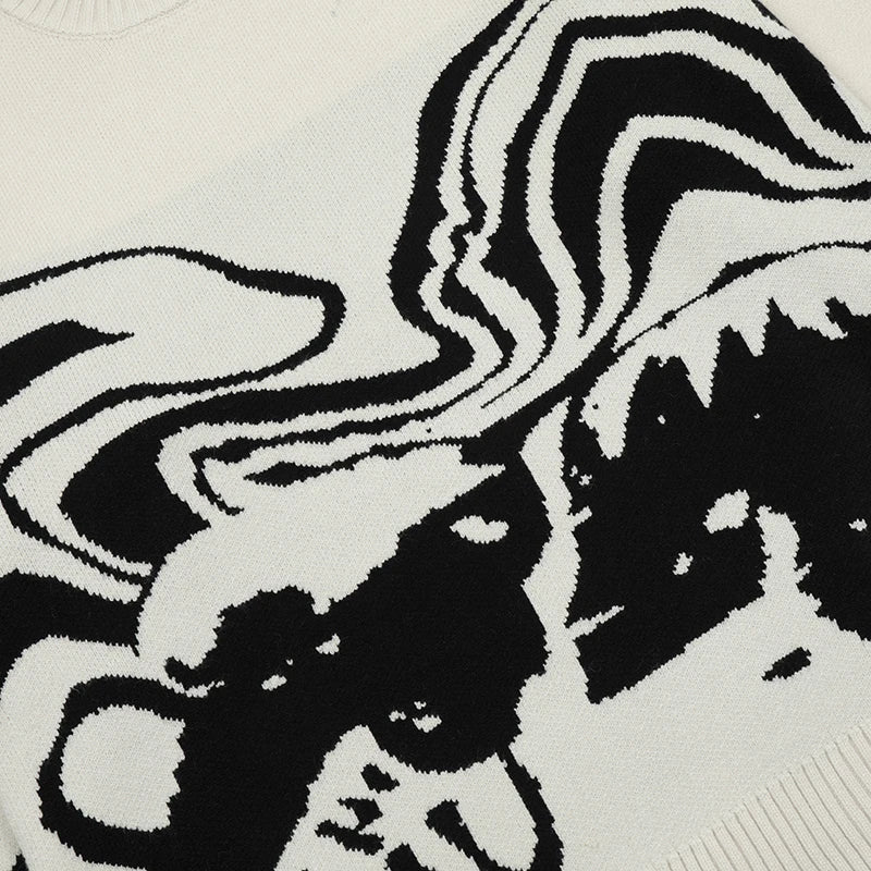 Retro Skull Graphic Knit Sweater — fabric close-up