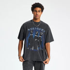 Threee Black Doberman Dog Graphic Oversized T-Shirt — front view