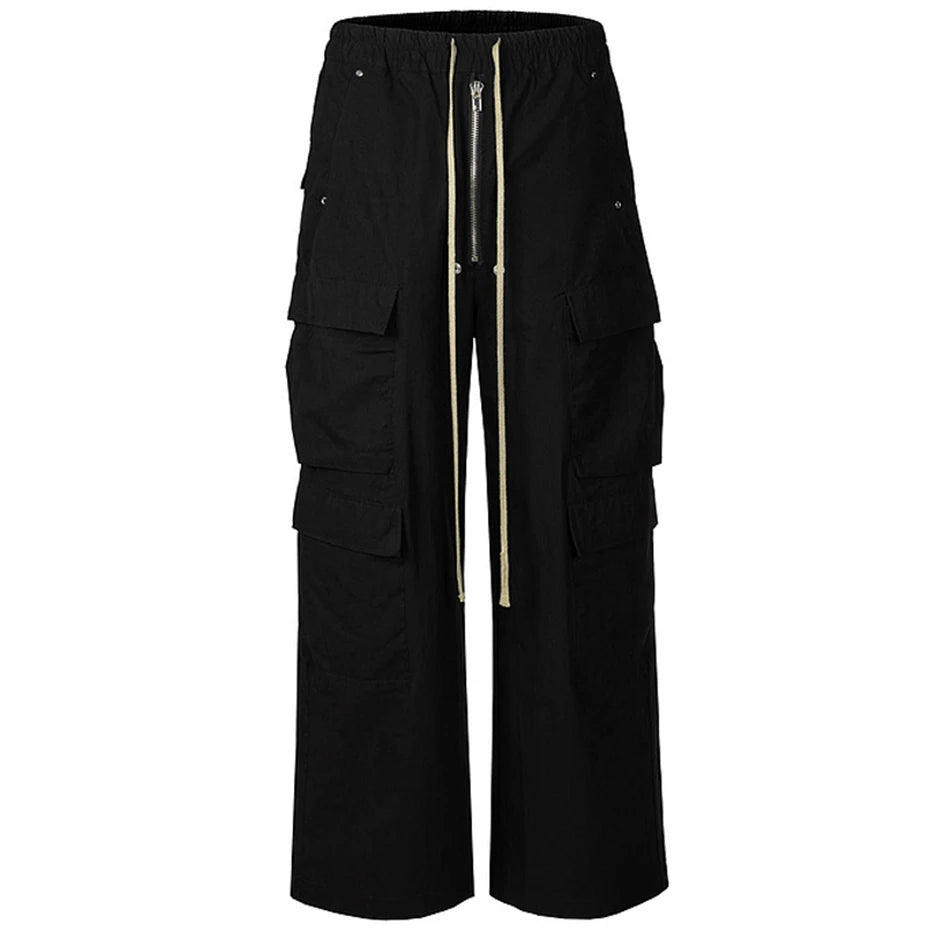 Black Drawstring Wide Leg Cargo Pants — styling shot