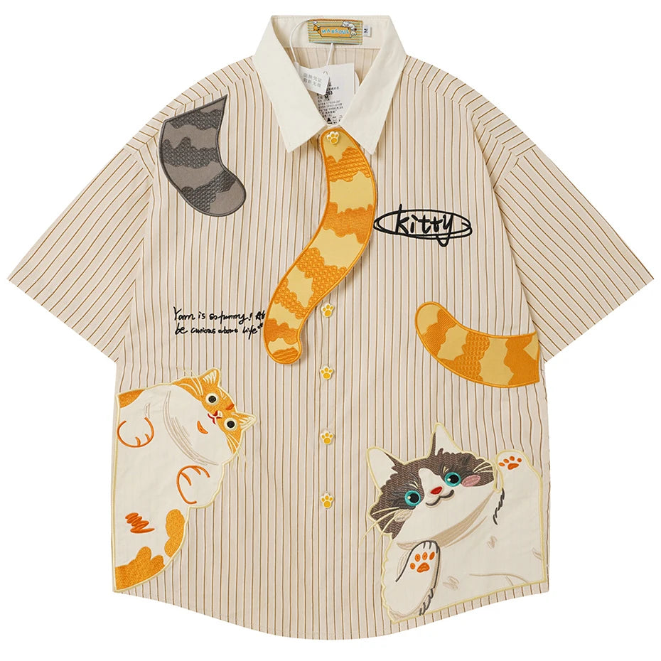 Shirts Vintage Cat Embroidered Oversized Shirt — styling shot