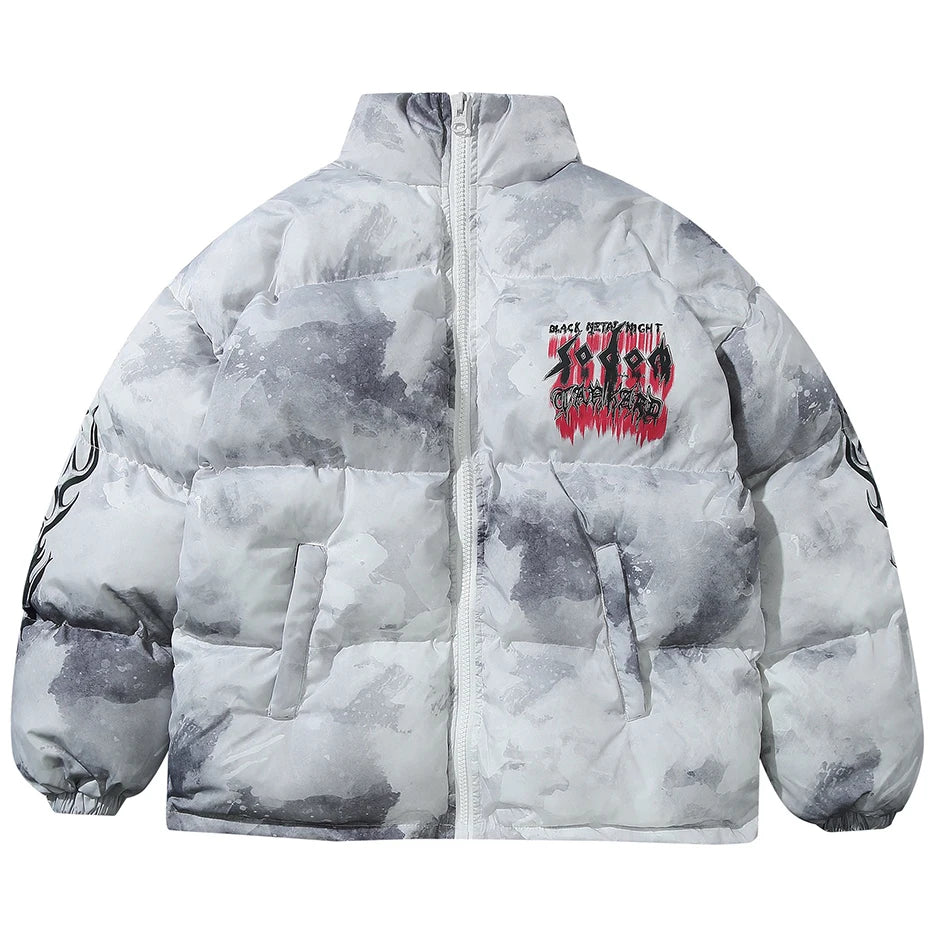 Y2K Letter Tie Dye Padded Oversized Puffer Jacket — detail shot