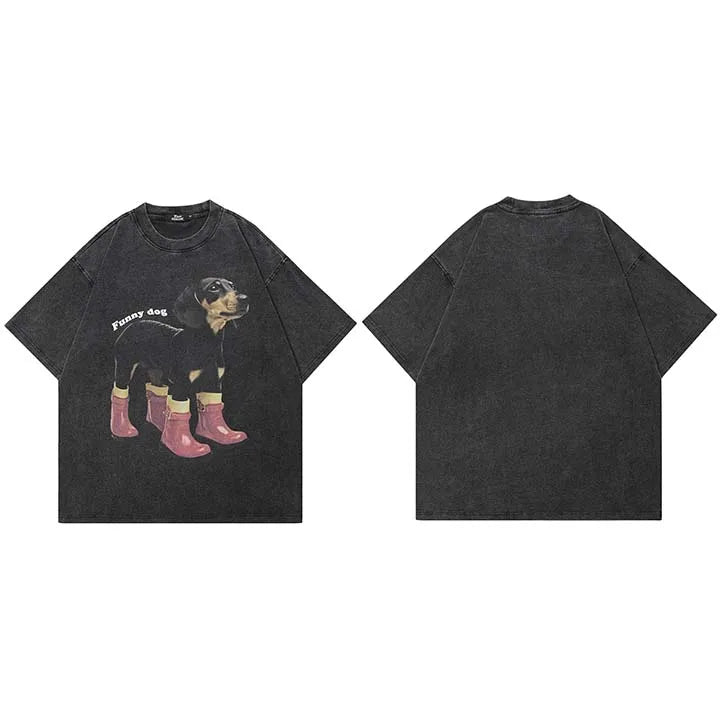 Tshirt Black Doberman Dog Graphic Oversized T-Shirt — fabric close-up