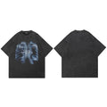 Retro Black Skeleton Washed T-Shirt — fabric close-up