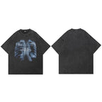 Retro Black Skeleton Washed T-Shirt — fabric close-up