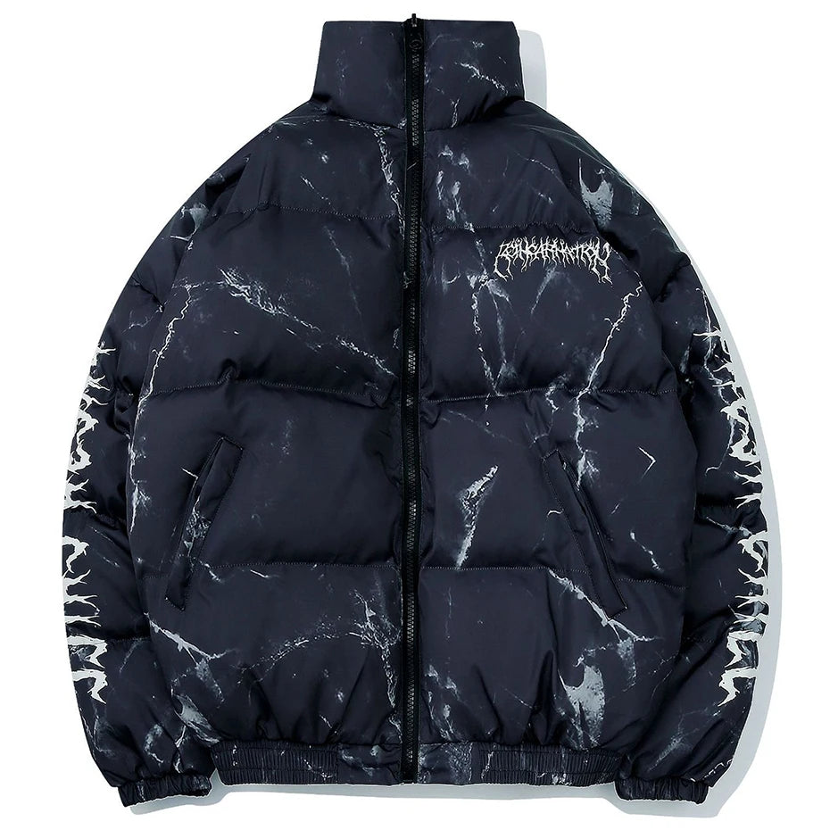 Black Lightning Bear Padded Oversized Puffer Jacket — detail shot