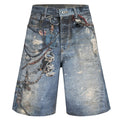 Vintage Blue Chain Graphic Loose Denim Shorts — styling shot