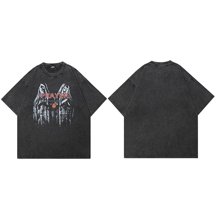 Prayer Retro Black Washed T-Shirt — side view