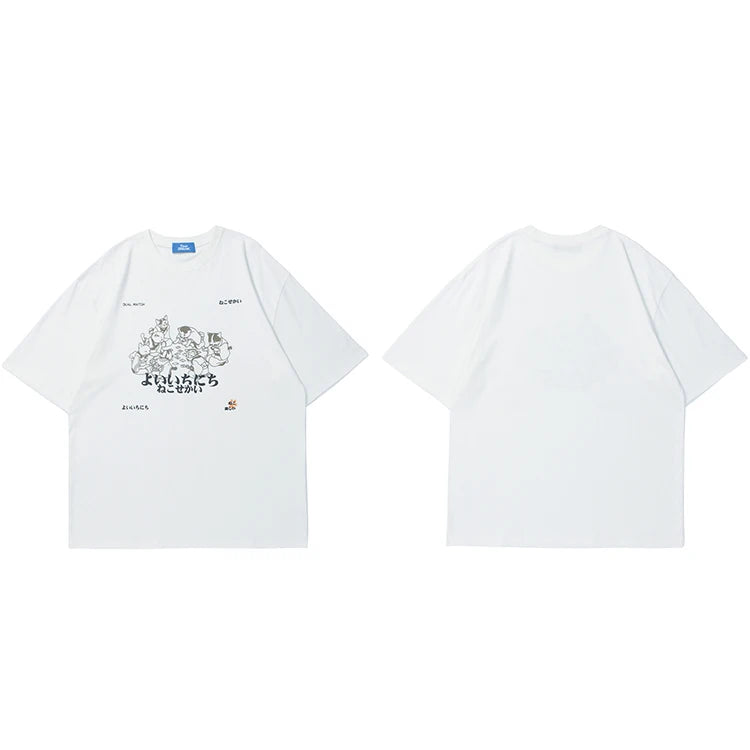 White Kanji Print T-Shirt — fit shot