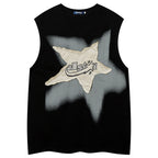 Y2K Black Star Patchwork Oversized Vest — styling shot