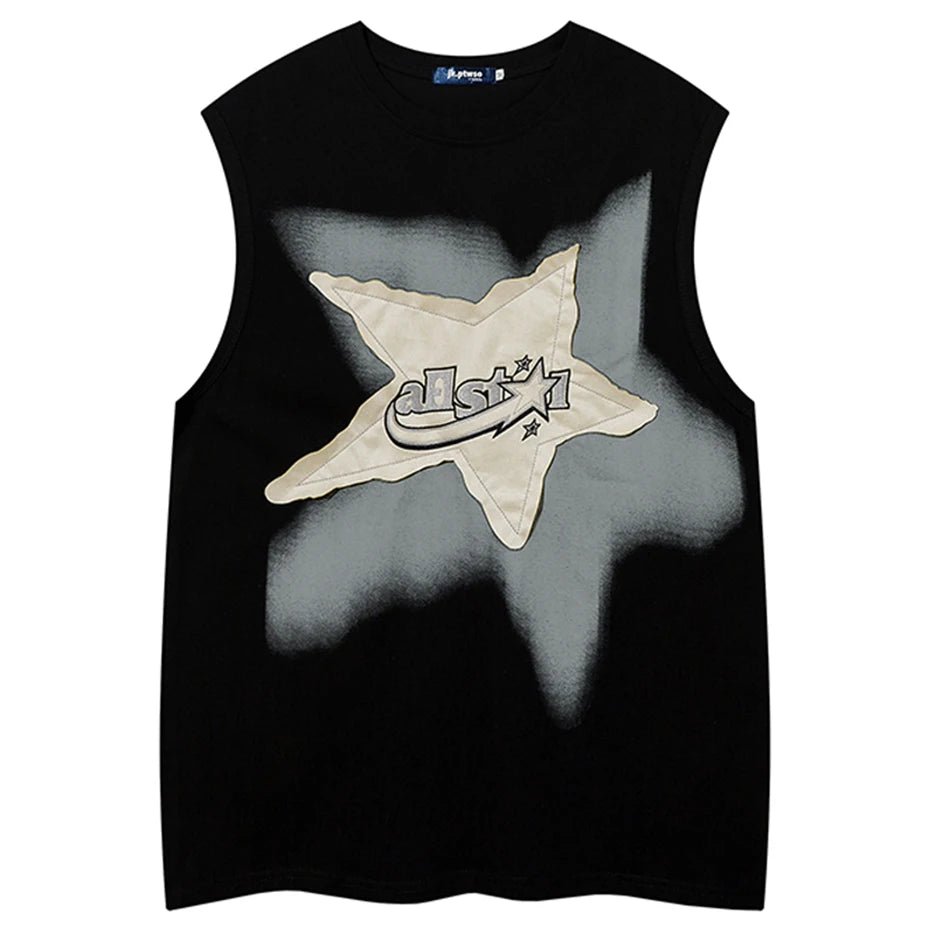 Y2K Black Star Patchwork Oversized Vest — styling shot