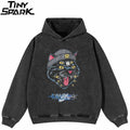 Black Cat Graphic Oversized Hoodie — front view