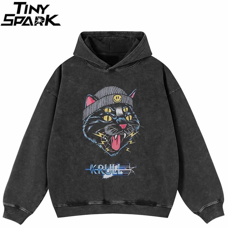 Black Cat Graphic Oversized Hoodie — front view