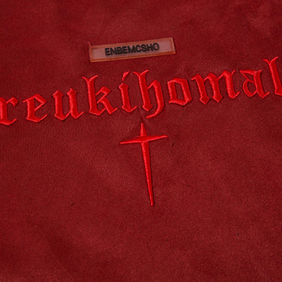 Letter Embroidered Suede Oversized T-Shirt — fit shot