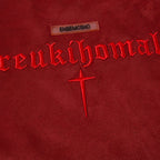 Letter Embroidered Suede Oversized T-Shirt — fit shot