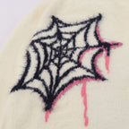 Goth Black Star Spider Knit Oversized Sweater — fabric close-up
