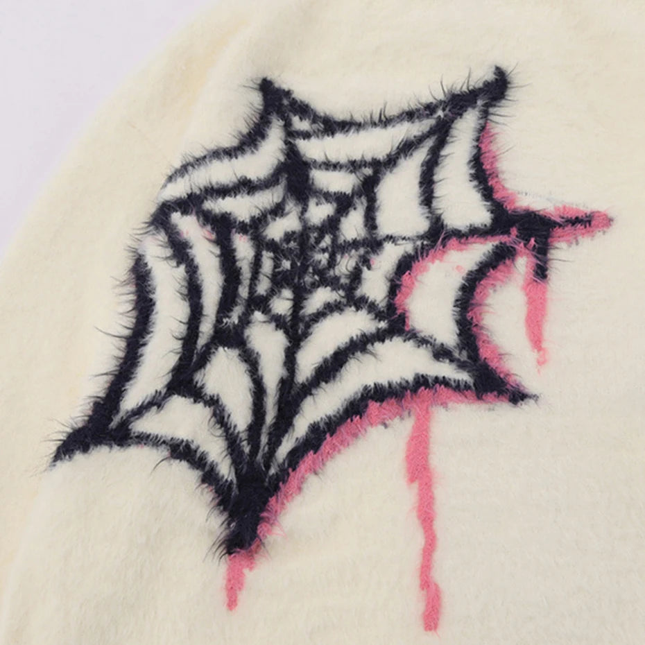 Goth Black Star Spider Knit Oversized Sweater — fabric close-up