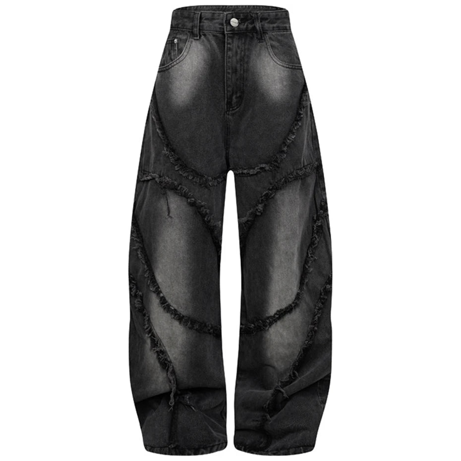 Tassel Vintage Patchwork Denim Baggy Jeans — styling shot