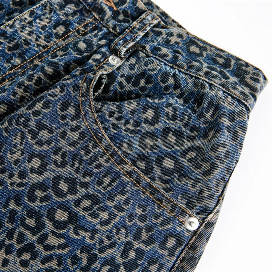 Loose Vintage Leopard Denim Baggy Jeans — fit shot