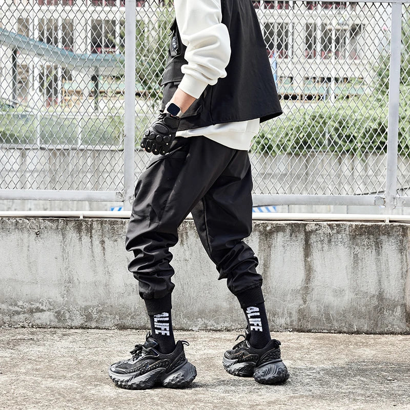 Y2K Black Baggy Cargo Pants — back view