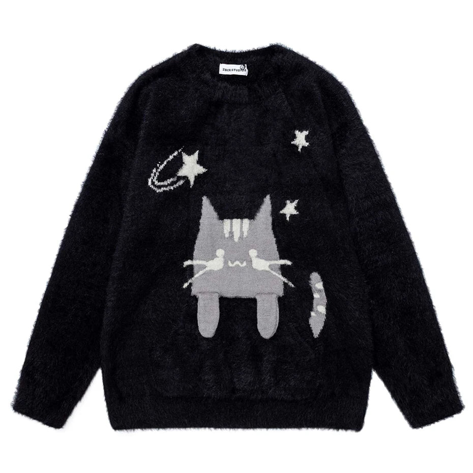 Sweaters Y2K Cat Graphic Knit Oversized Sweater — back view