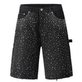 Black Rhinestone Denim Shorts — fabric close-up