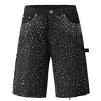 Black Rhinestone Denim Shorts — fabric close-up