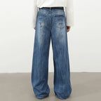 Loose Vintage Blue Denim Baggy Jeans — fabric close-up